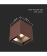 9W Wandlamp op zonne-energie - IP65, 4000K, Corten, COB, PIR-sensor