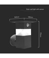 3W Solara wandlamp met sensor - IP54, 250lm, 3000K, solar, 3 jaar garantie