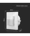 Wandgemonteerde bewegingssensor - Wit, voor inbouw, PIR infrarood, Max 200W
