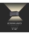 24W LED buitenwandlamp - IP65, zwart, up/down licht, 3000K, 2720lm, 20x10x10 cm