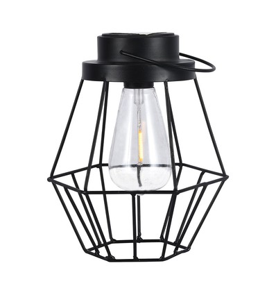 Hangende LED lantaarn op zonne-energie, 0,5W - Zwart metaal, vintage design, 2700K, IP44, 1.2V oplaadbaar, met hengsel