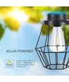 Hangende LED lantaarn op zonne-energie, 0,5W - Zwart metaal, vintage design, 2700K, IP44, 1.2V oplaadbaar, met hengsel