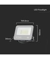 30W LED breedstraler, Samsung LED chip - Zwart, 3000K, 1m snoer, IP65 outdoor