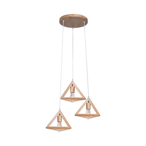 3xE27 Designer hanglamp pendelset hout - Bruin, 26x26cm, 1m snoer, zonder lichtbron