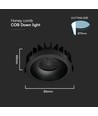 12W Ø8,6cm Anti-verblinding CCT Downlight RA90 - Zaagmaat: Ø7,5 cm, Buitenmaat: Ø8,6 cm, 3 lichtkleuren, zwart front, Honeycomb