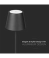 V-Tac oplaadbare tafellamp, draadloos - Zwart, IP54 buiten tafellamp, touch dimbaar, model mini