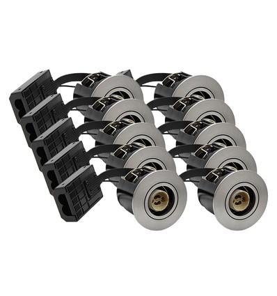 10 stuks GU10 inbouwspot Inno88 - Geborsteld aluminium, IP44, geschikt voor isolatie