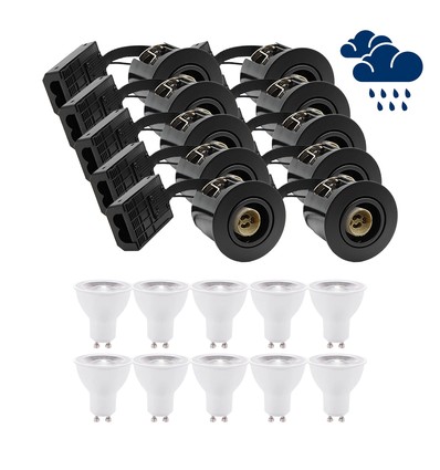 10 stuks LEDlife inbouwspot Inno88 Buiten - Inclusief 6W GU10, Zwart, IP44, goedgekeurd voor isolatie