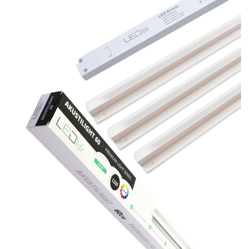 Troldtekt LED dimbare railsset 3x60 cm - Inbouw, Dimbaar met afstandsbediening, Akustilight inclusief kabels en driver