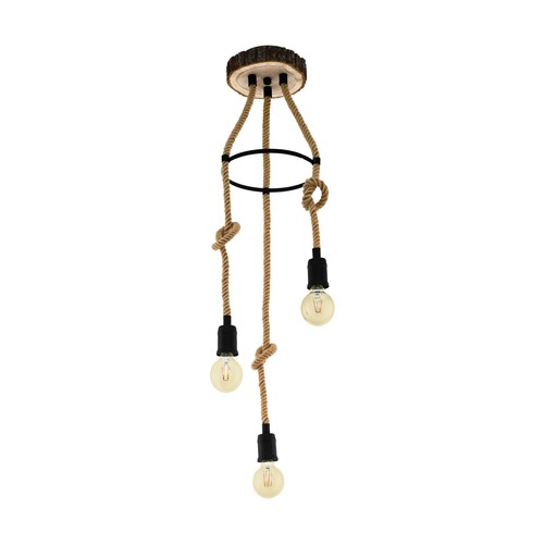 Outlet: EGLO Rampside Hanglamp voor 3xE27 Ø30 in Zwart/Natuur