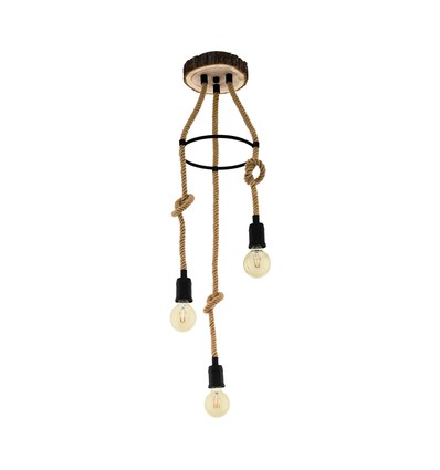 Outlet: EGLO Rampside Hanglamp voor 3xE27 Ø30 in Zwart/Natuur
