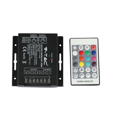 RGBW Sync Controller met 24-knops RF afstandsbediening - 12V/24V, 4 kanalen, RJ45 synchronisatie, IP20