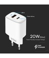 20W Travel Adapter met PD en QC - Wit, 1x PD poort, 1x QC poort
