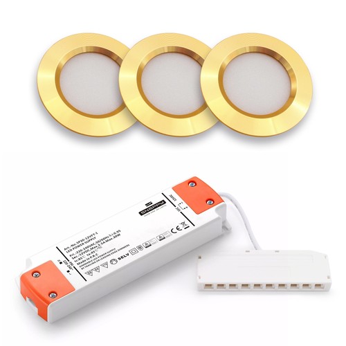 3 stuks Reco68 meubelspot dimbaar - Goud, incl. dimbare voeding