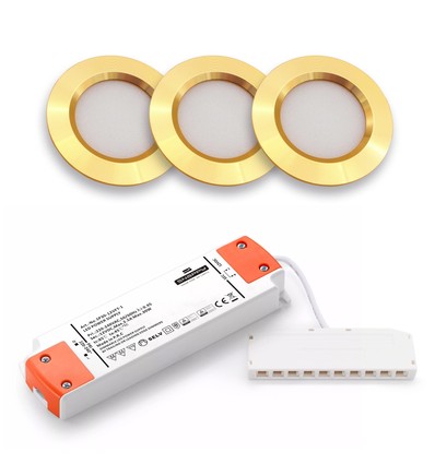 3 stuks Reco68 meubelspot dimbaar - Goud, incl. dimbare voeding