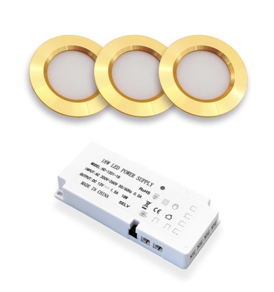 Set van 3 Reco68 meubelspots - Goud, incl. voeding