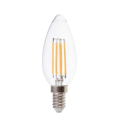 E14 6W LED kaarslamp filament - 600lm, helder glas, 4000K