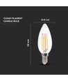 E14 6W LED kaarslamp filament - 600lm, helder glas, 4000K