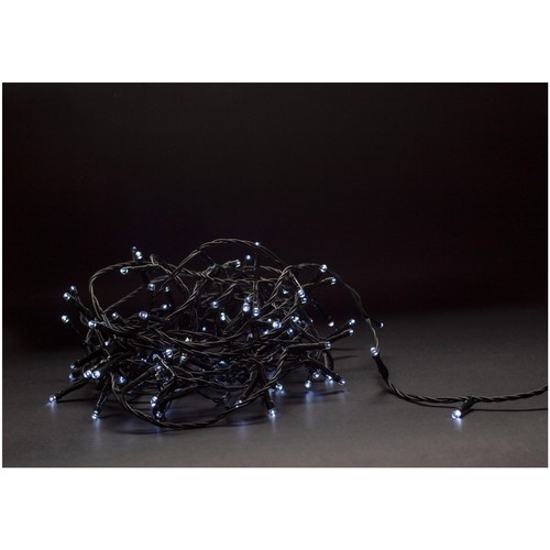 5 m. koud wit LED kerstlichtsnoer - 50 LED, IP44 buiten, IR afstandsbediening, timer, batterij