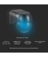 PIR wandsensor met beweegbare kop, IP44 - 180 graden, 12m bereik, zwart, buiten en binnen