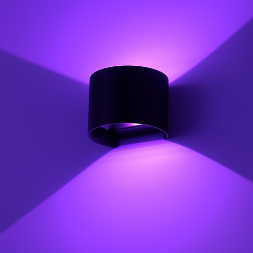 6W Wandlamp, Hue compatibel - IP65, Rond, RGB+CCT, Zigbee, zwart, up/down, verstelbaar, binnen/buiten, incl. lichtbron