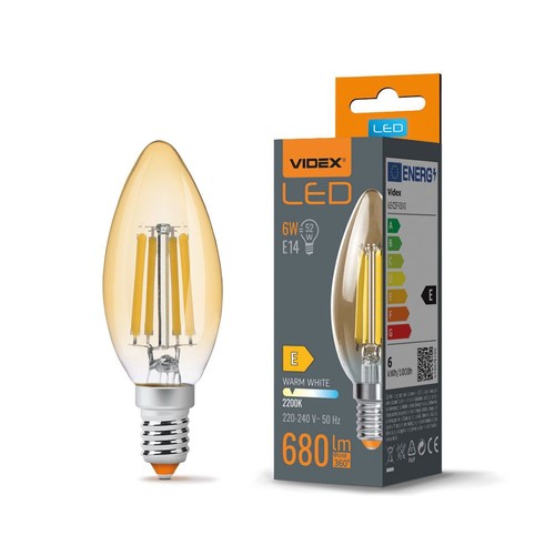 E14 6W LED kaarslamp - Filament, 680lm, 2200K, warm wit, vervangt 60W