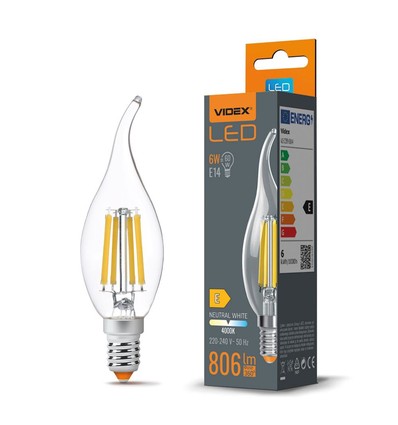 E14 6W LED filament kaarslamp met tip - C35, 806lm, 4000K, flicker free, vervangt 60W