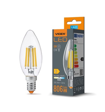 E14 6W LED filament kaarslamp - C35, 806lm, 4000K, 360 graden, vervangt 60W