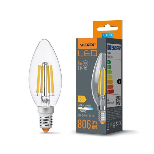 E14 6W LED kaarslamp - Filament, 806lm, 3000K, 360 graden, flicker free, vervangt 60W
