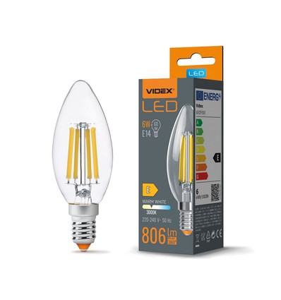 E14 6W LED kaarslamp - Filament, 806lm, 3000K, 360 graden, flicker free, vervangt 60W