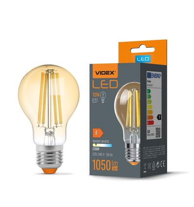 E27 10W LED filament lamp - A60, 1050lm, 2200K, Amber glas, 360° lichtspreiding