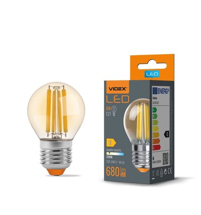 E27 6W LED filament kogellamp - G45, 2200K, Amber glas, 360 graden, 750lm