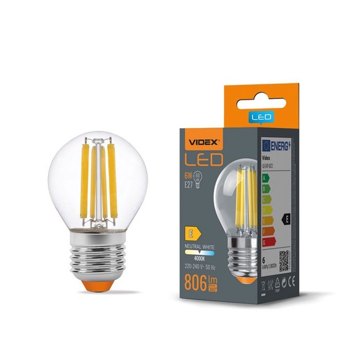 E27 6W LED filament kogellamp - G45, 800lm, 4000K, flicker free