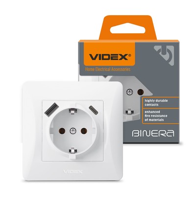 Enkele Schuko-wandcontactdoos - USB-A+USB-C, wit