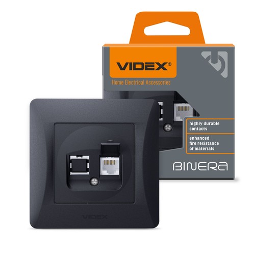 Binera CAT6 netwerkaansluiting - RJ45, IP20, grafiet zwart, 86x86 mm