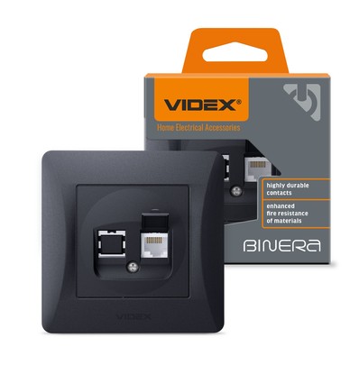 Binera CAT6 netwerkaansluiting - RJ45, IP20, grafiet zwart, 86x86 mm