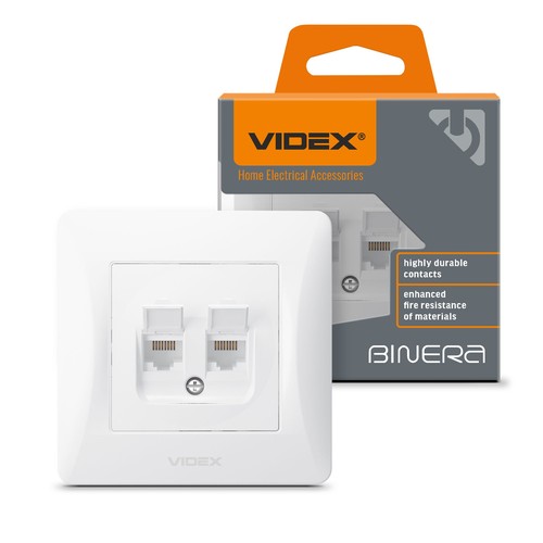 Dubbele CAT6+CAT6 netwerkaansluiting - RJ45, wit, inbouw, stofkap, BINERA-serie