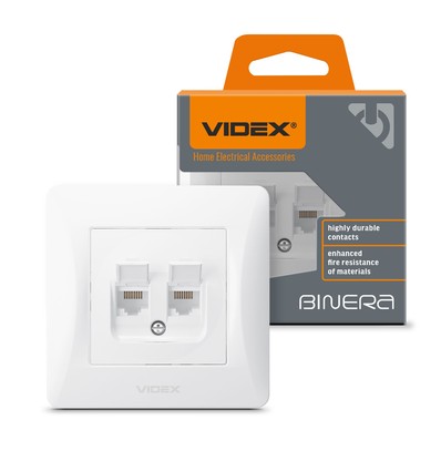 Dubbele CAT6+CAT6 netwerkaansluiting - RJ45, wit, inbouw, stofkap, BINERA-serie