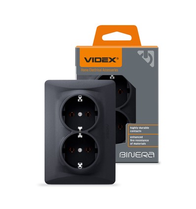 Schuko-wandcontactdoos - dubbel, zwart