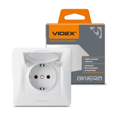 Schuko wandcontactdoos - enkel, met deksel, wit