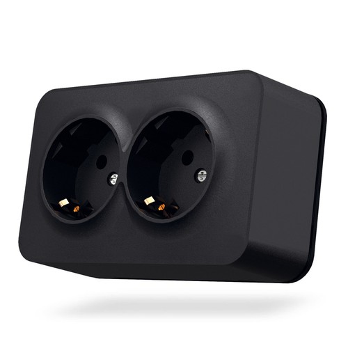 Opbouw dubbele Schuko-wandcontactdoos - IP20, mat zwart