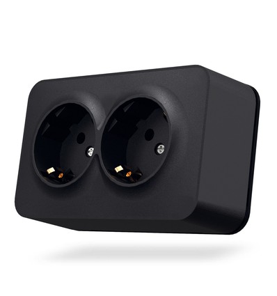 Opbouw dubbele Schuko-wandcontactdoos - IP20, mat zwart