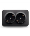 Opbouw dubbele Schuko-wandcontactdoos - IP20, mat zwart