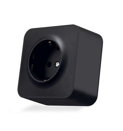 Schuko-wandcontactdoos - opbouw, enkel, IP20, mat zwart