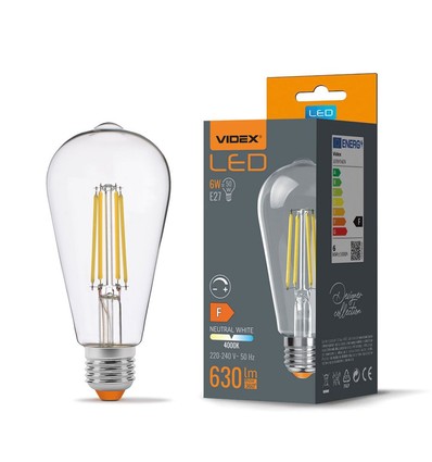E27 6W dimbare LED filament lamp - ST64, 630lm, 4000K neutraal wit, 360 graden