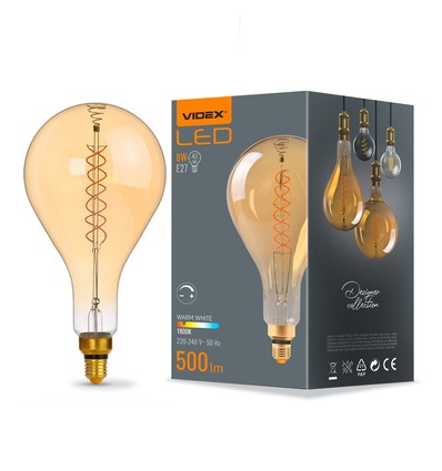 E27 8W dimbare LED lamp - PS160, spiral filament, amber glas, 1800K, 500lm