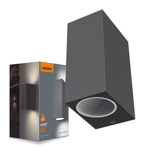 GU10 dubbele gevelwandlamp - IP54 buiten, grijs, up/down light, aluminium, zonder lichtbron