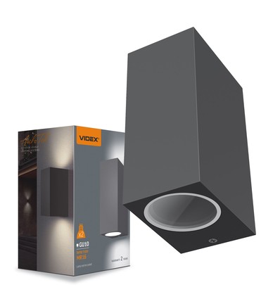 GU10 dubbele gevelwandlamp - IP54 buiten, grijs, up/down light, aluminium, zonder lichtbron