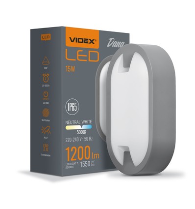 15W LED bulkhead wand/plafondlamp - IP65, 1200lm, 5000K, grijs, IK07, ovaal