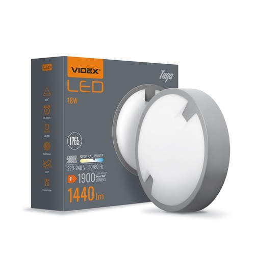18W Inga LED bulkhead plafond/wandlamp - IP65, 1440lm, 5000K, Ø22cm, witte rand, buiten/vochtige ruimtes